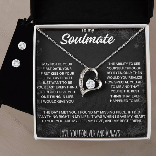 To My Soulmate - Forever Love Necklace + Clear CZ Earrings
